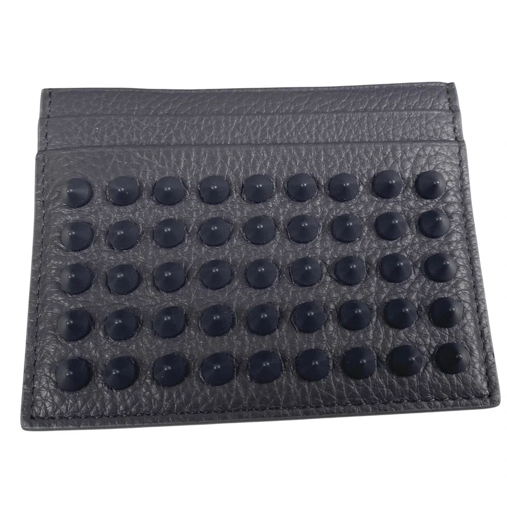Christian Louboutin Kios Card‎ Holder Navy Blue Grained Leather Spikes Studded